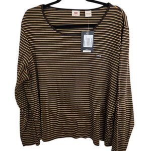 Levi's Womens Scoop Neck Pullover Striped SLIM FIT Top Long Sleeve Size 4X